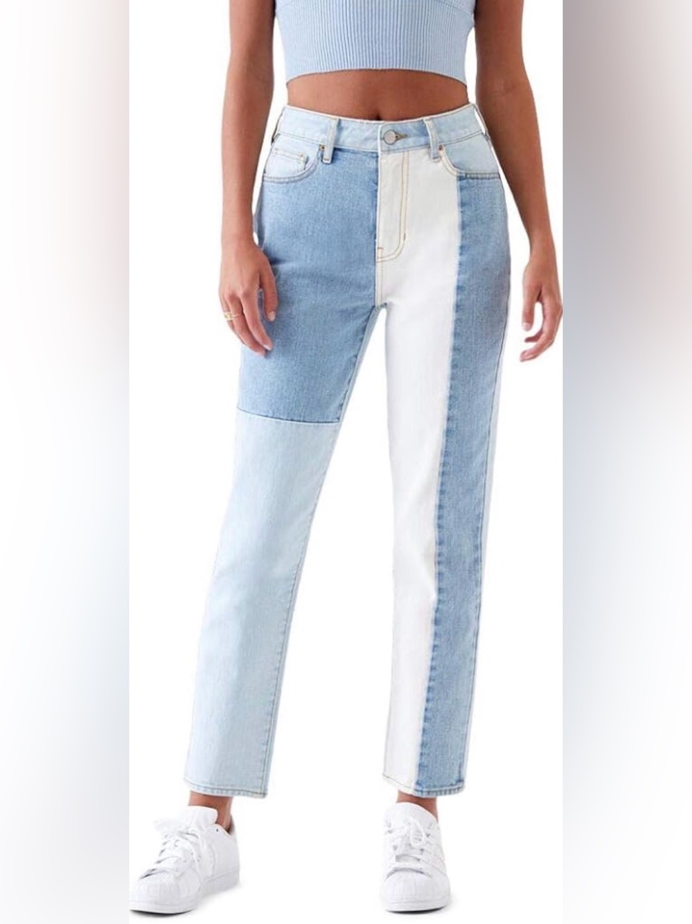 PACSUN Eco Hopper Patch Two Tone Denim Colorblock Mom Jeans Size 29 30x27